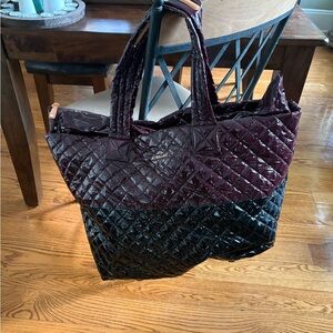MZ Wallace Quilted Burgundy and Black Tote